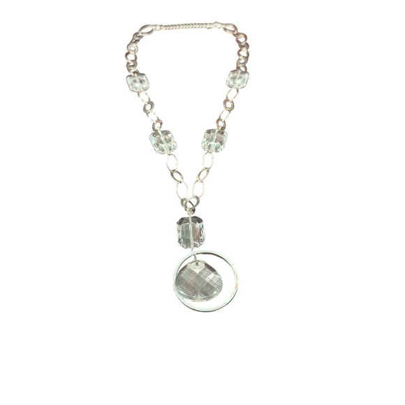 Avon long circle pendent Silver and clear  Crystal beads Necklace NIB vintage - Picture 1 of 7